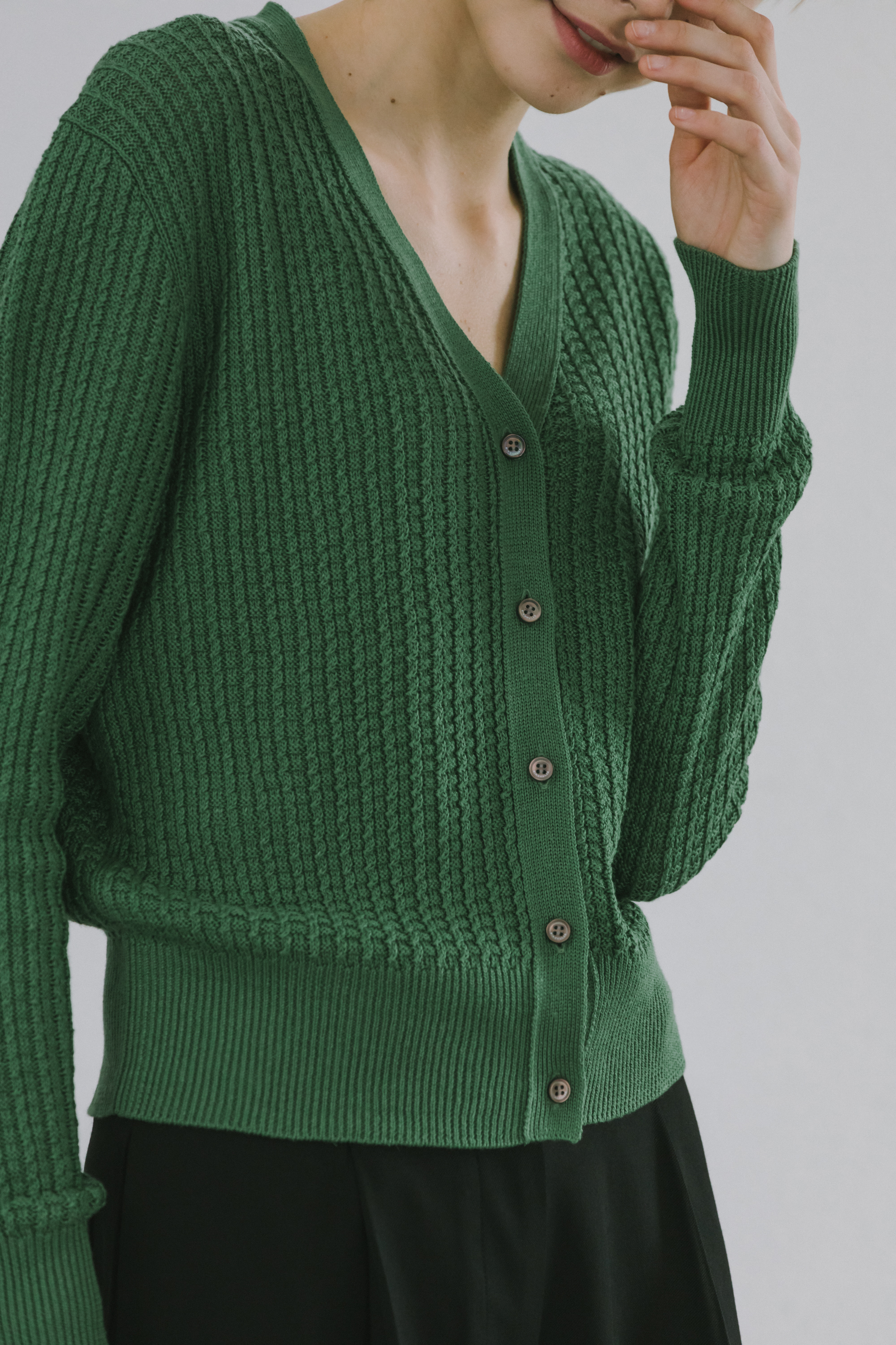 [RE-ORDER] LINEN WOOL CARDIGAN - FOREST GREEN